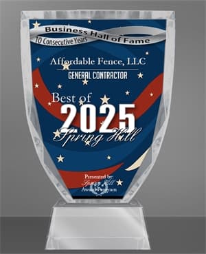 2025 Best General Fence Contractor Award - Affordable Fence, Spring Hill TN